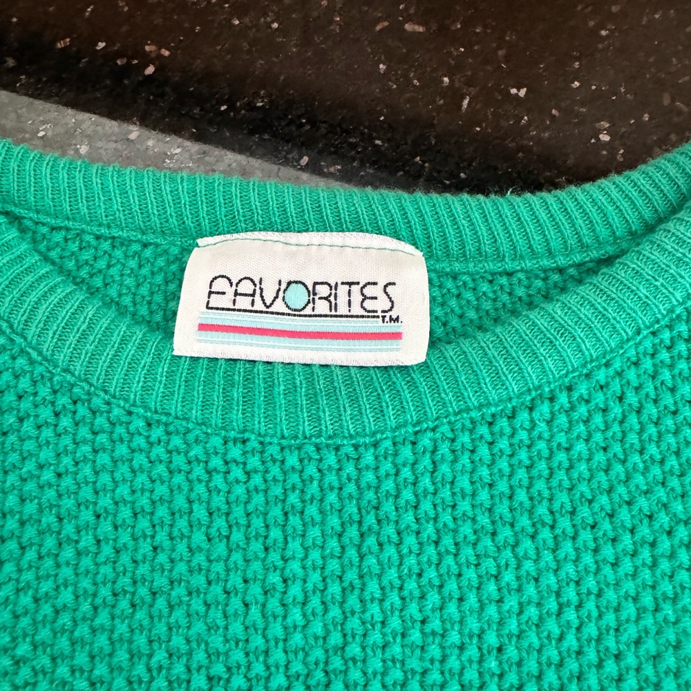 VTG! Kelly Green Capped Sleeve Sweater. Size L? - Picture 6 of 7